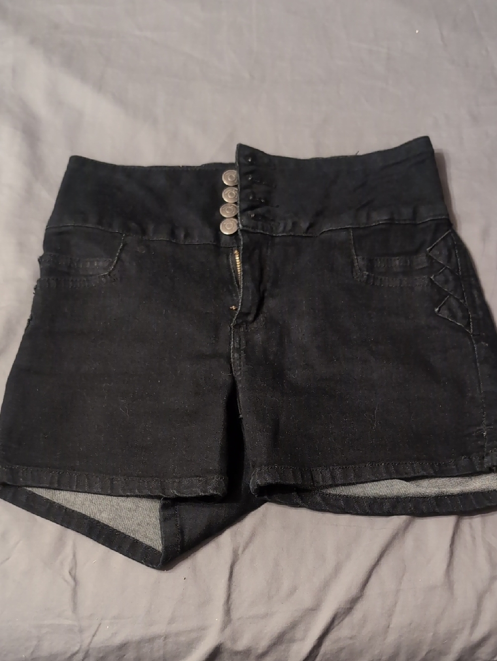 High-Waist Black Denim Shorts